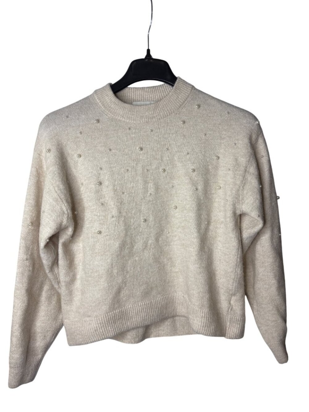 H&M Fuzzy Sweater Size S Faux Pearl Embellishments Mock Neck